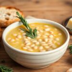 Delicious bowl of Tuscan White Bean Soup with fresh herbs, served with crusty bread – a healthy and flavorful homemade soup recipe