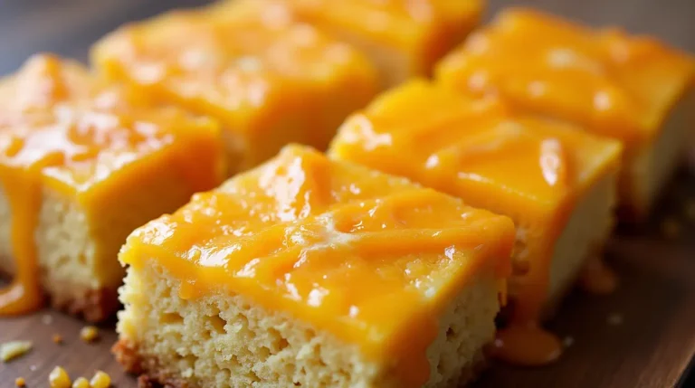 Freshly baked Orange Drizzle Traybake Cake with icing drizzle and orange zest on a rustic wooden plate.