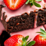 A plate of fudgy Strawberry Brownies with rich chocolate and fresh strawberries, perfect for a sweet treat or dessert.